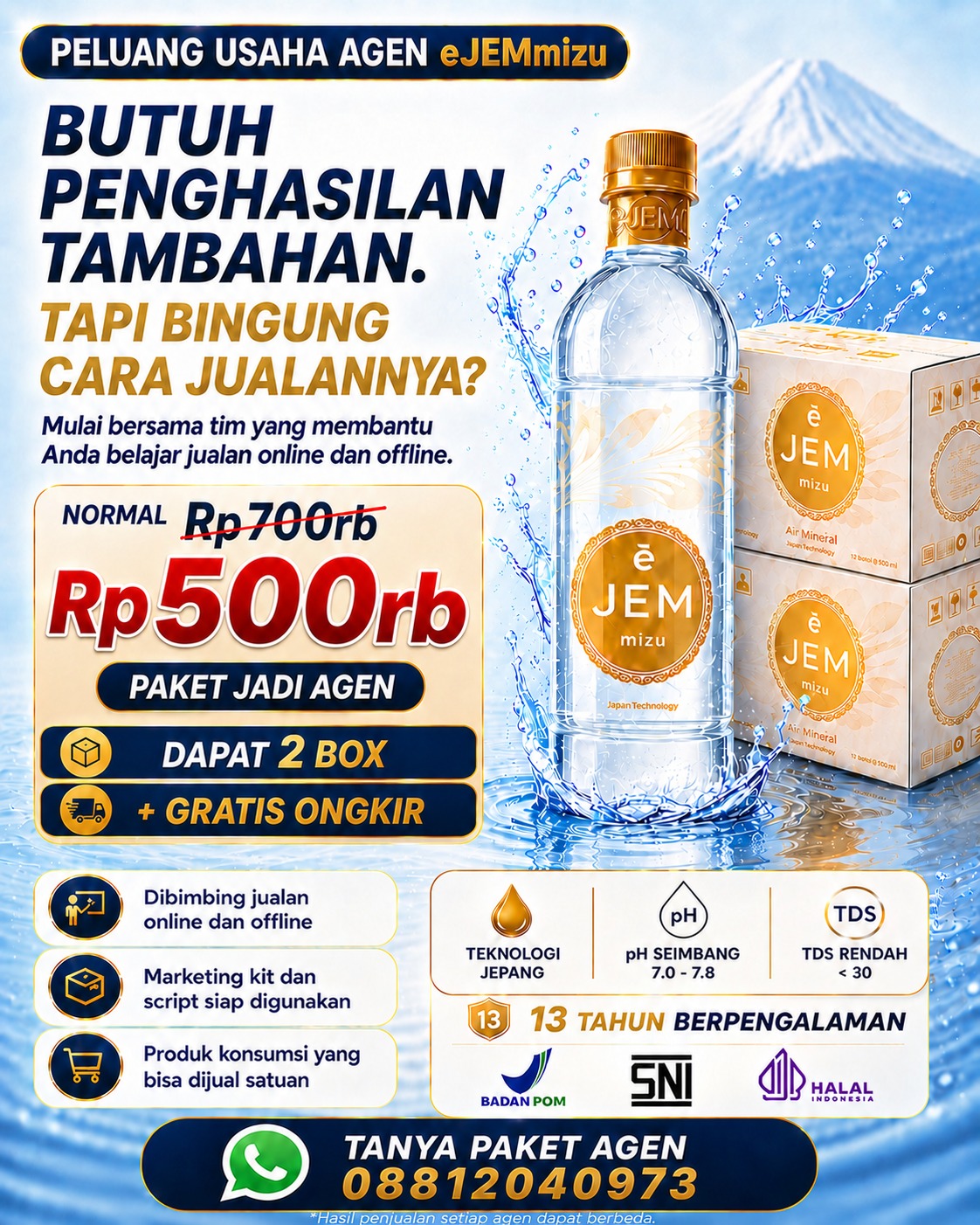 Poster Paket Agen eJEM MIZU seharga Rp500rb dapat 2 box dan gratis ongkir