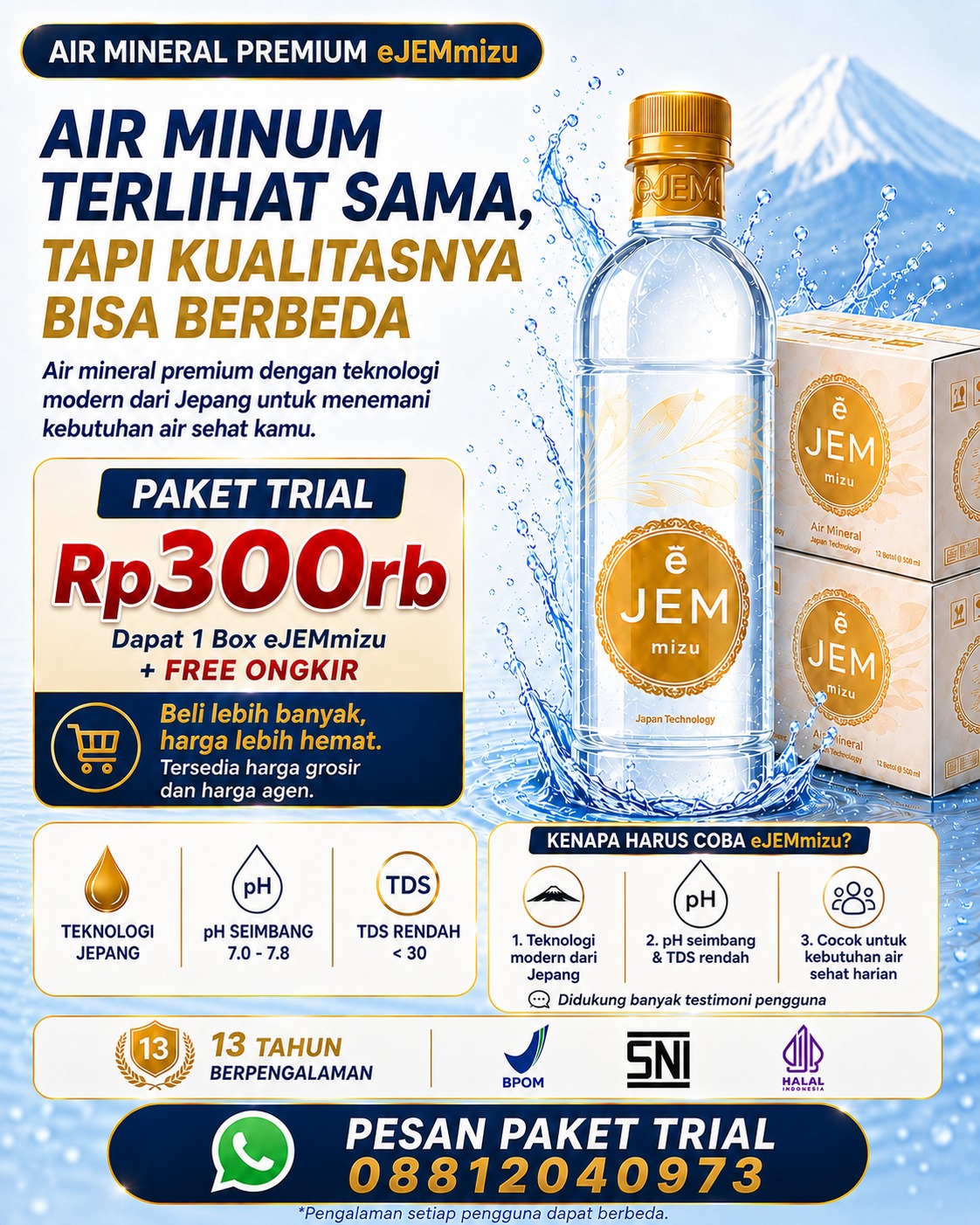 Poster Paket Trial eJEM MIZU seharga Rp300rb dapat 1 box dan gratis ongkir